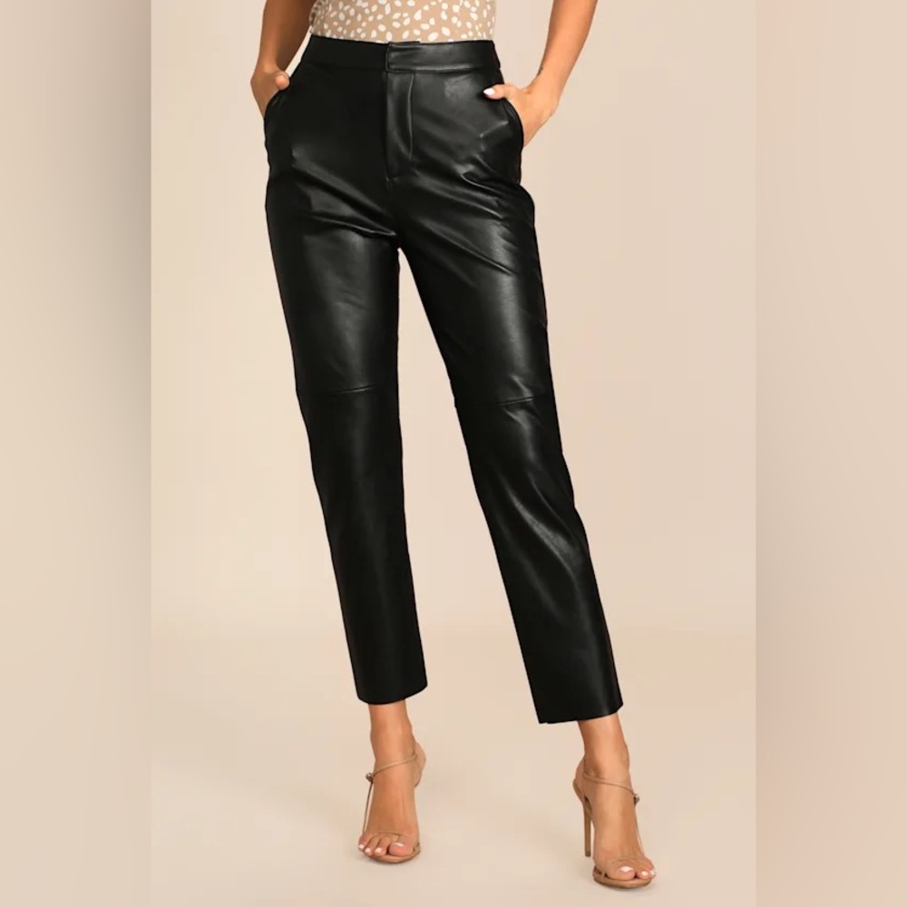 Lulus Open Minded Black Vegan Leather Straight Leg Pant with Raw Hem Size Small